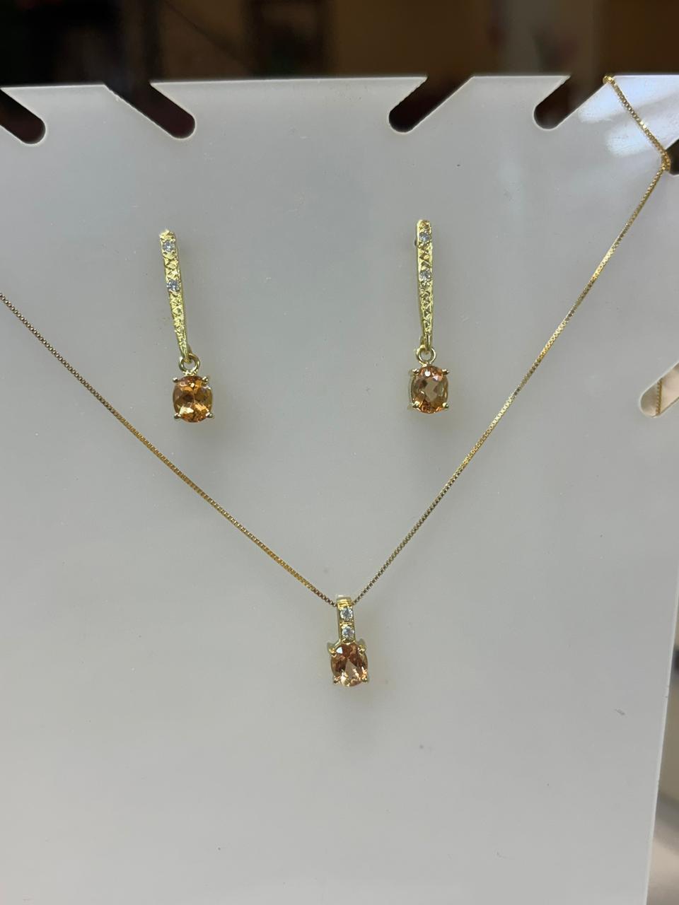 Conjunto Topázio Imperial Ouro 18K com Brilhantes - Imagem 2